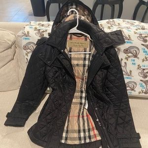 Burberry quilted coat with hood size small- authentic